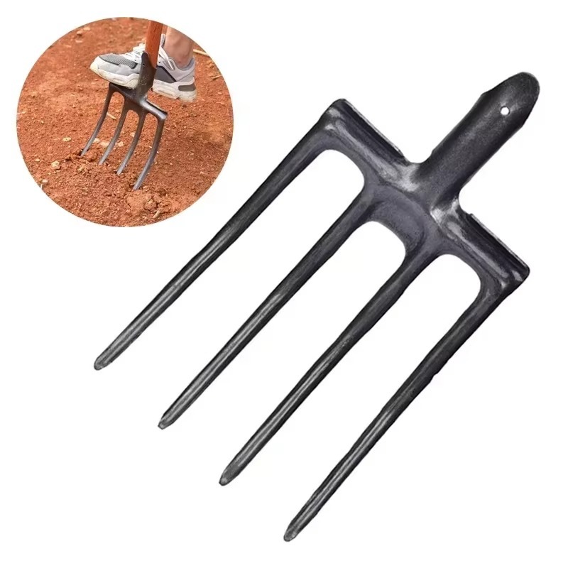 Spade Digging Fork - 4-Tine Carbon Steel Agricultural Digging Fork